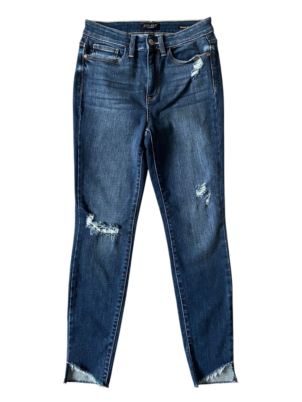 Judy Blue Jeans Women's 5/27 Skinny Fit Dark Wash Blue Stretch Denim Distressed